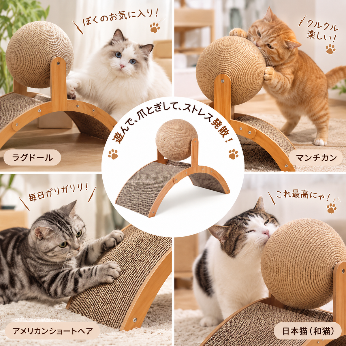 LINO™ Arch　回転ボール付き猫用爪とぎ